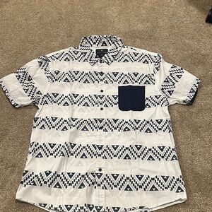 Men's Casual Geometric Print Shirt - Navy and White